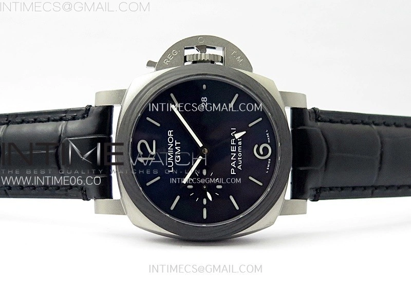 PAM1279 X Luminor GMT 42mm Titanium VSF 1:1 Best Edition Blue Dial on Black Leather Strap P.9011 Super Clone